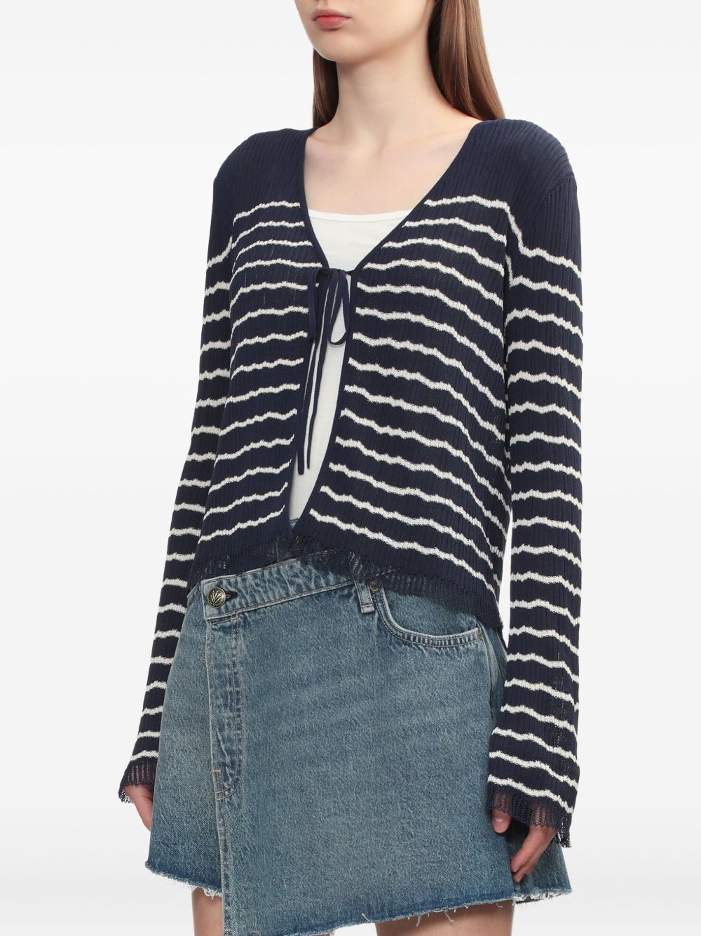tie-front striped cardigan - 3