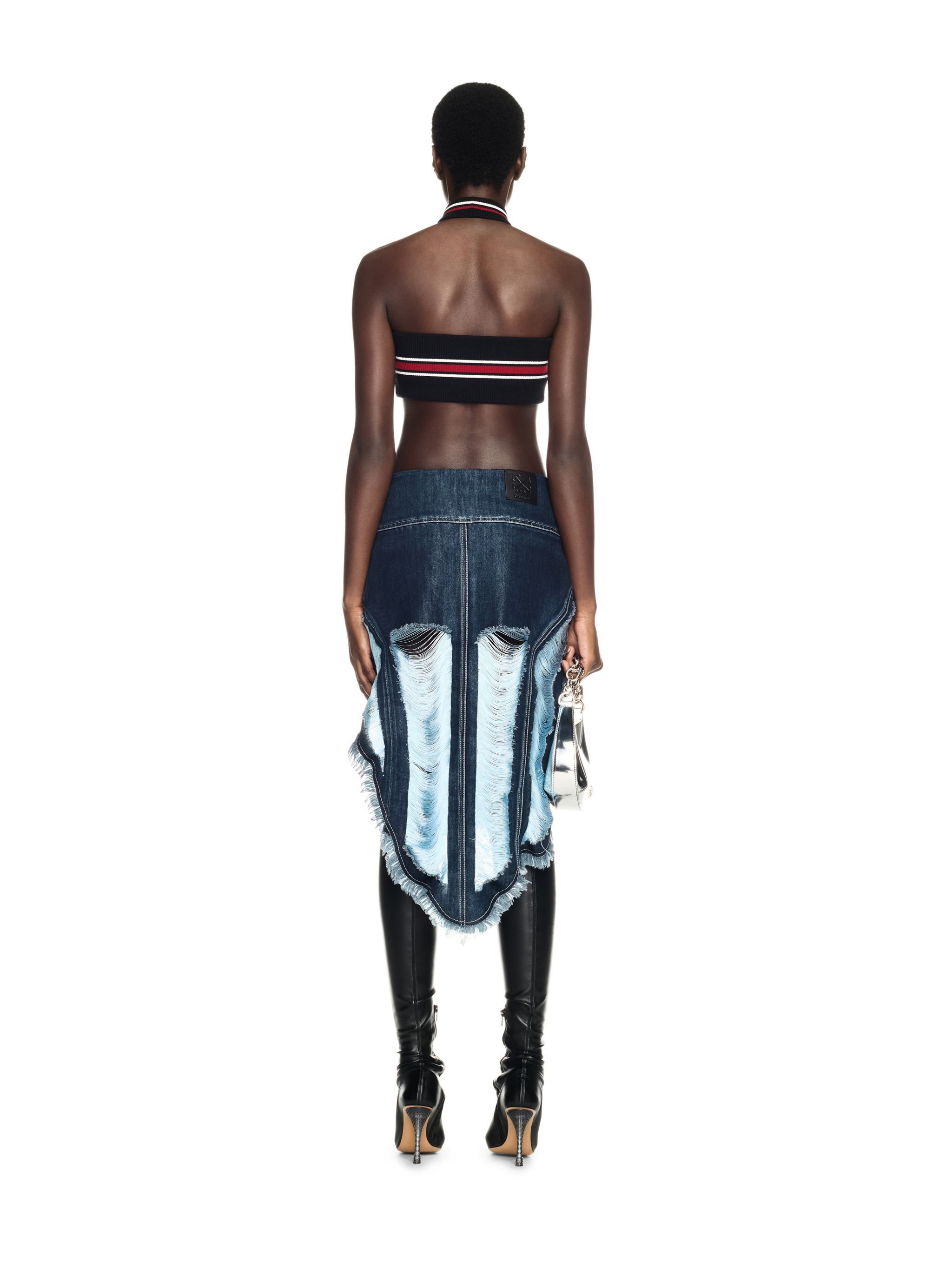 Light Blue Shredded Denim Skirt - 4