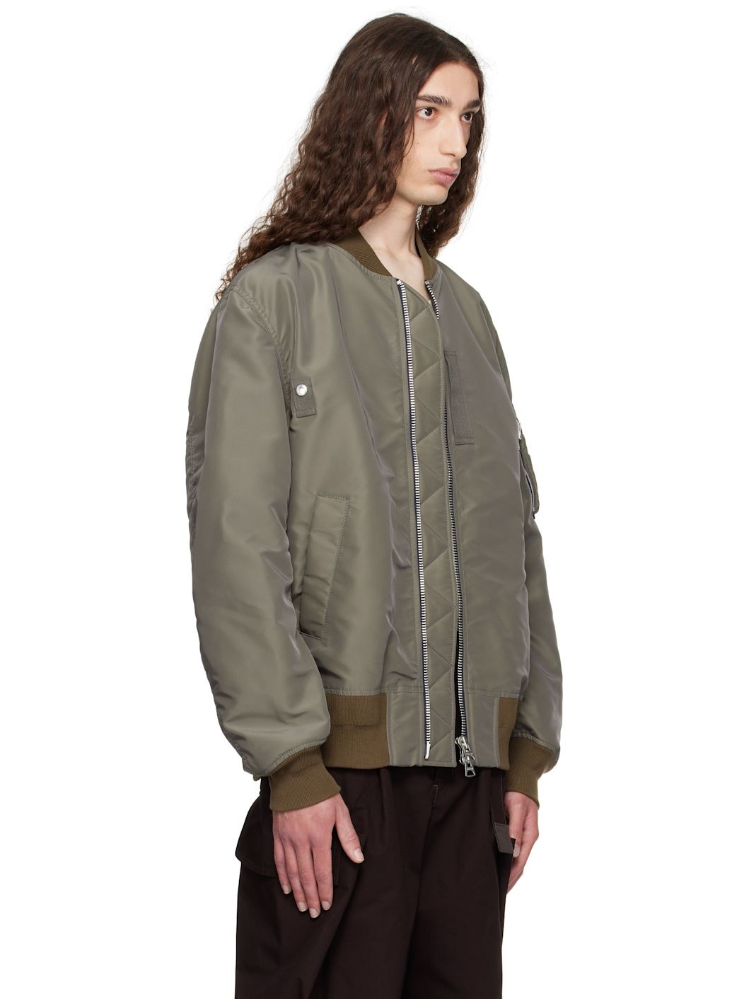 Taupe Nylon Twill Bomber Jacket - 2