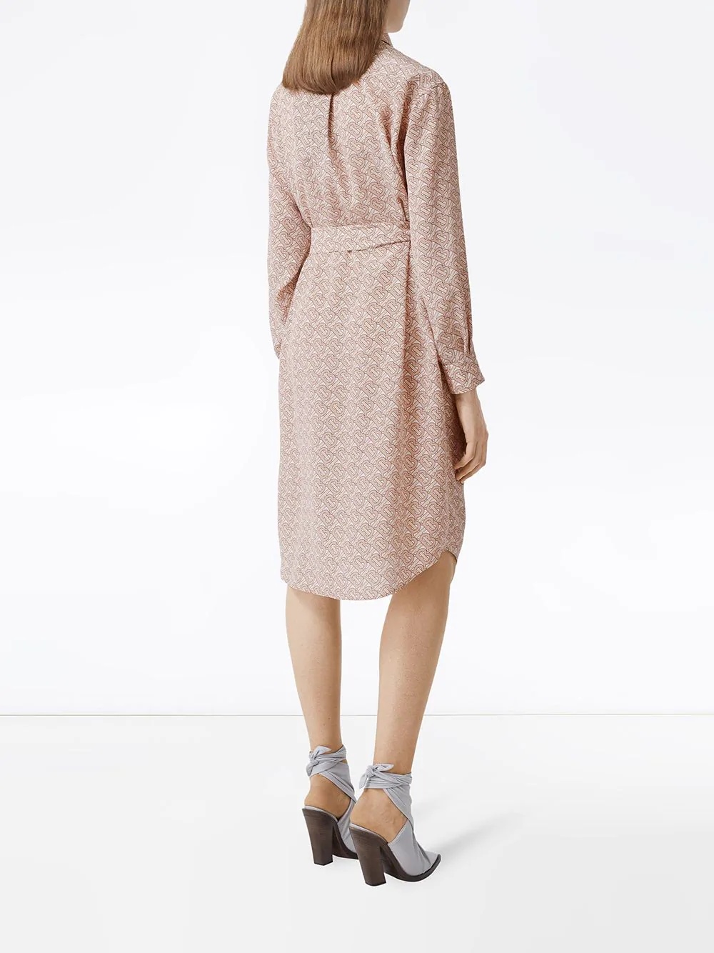 monogram print crepe de chine shirt dress - 4