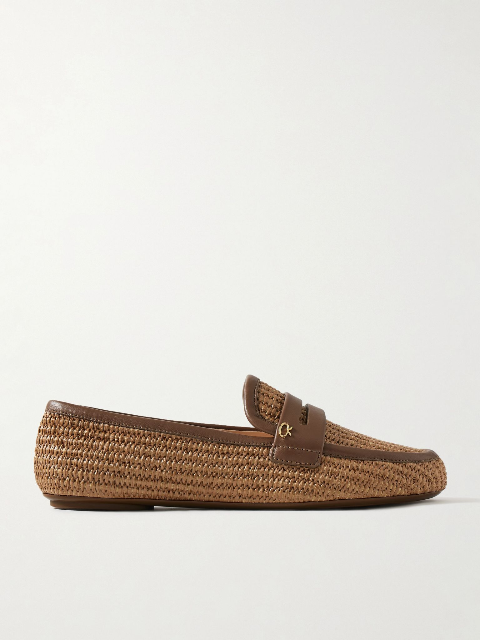 Giorgia leather-trimmed raffia loafers Tan - 1