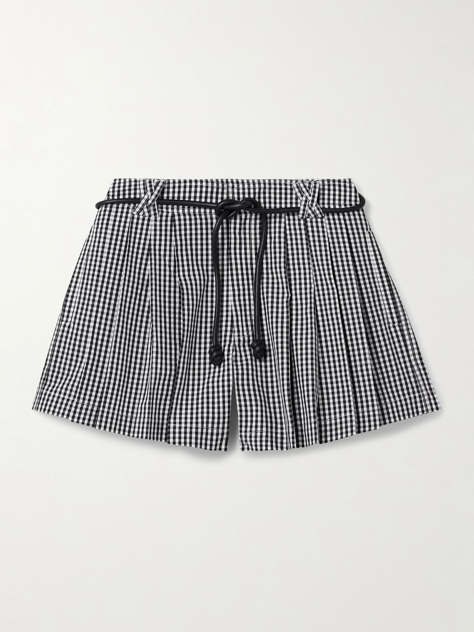 Neci belted pleated gingham cotton-poplin shorts Black - 1