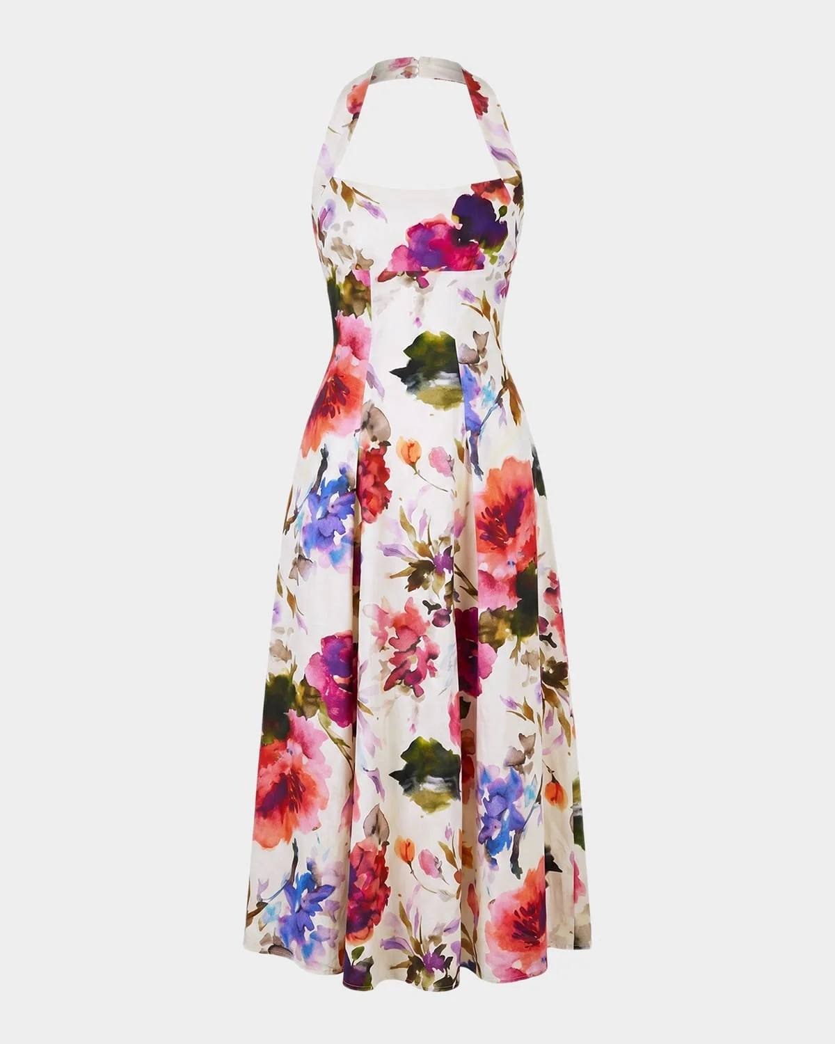 Elisabeth Pleated Floral-Print Halter Midi Dress - 1
