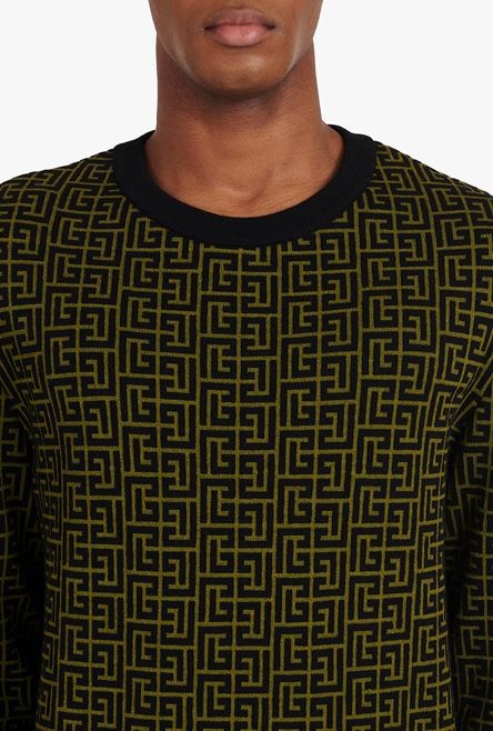Khaki and black wool sweater with Balmain monogram - 6