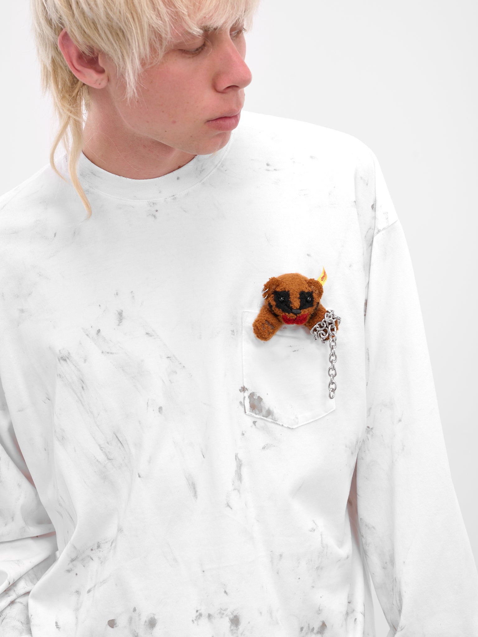 White Distressed Teddy Bear Tee - 5