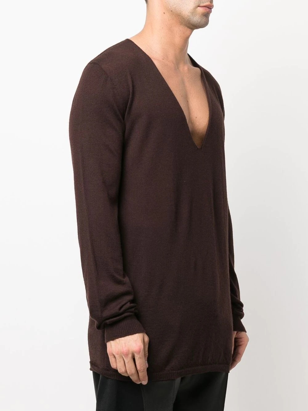 plunging V-neck fine-knit jumper - 3