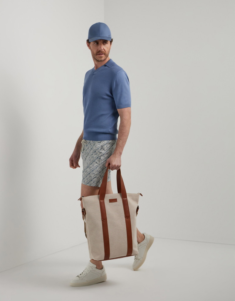 Canali AIR FORCE BLUE OPEN-COLLAR SHORT-SLEEVED POLO SHIRT WITH SHAVED SLEEVES IN COTTON SILK outlook