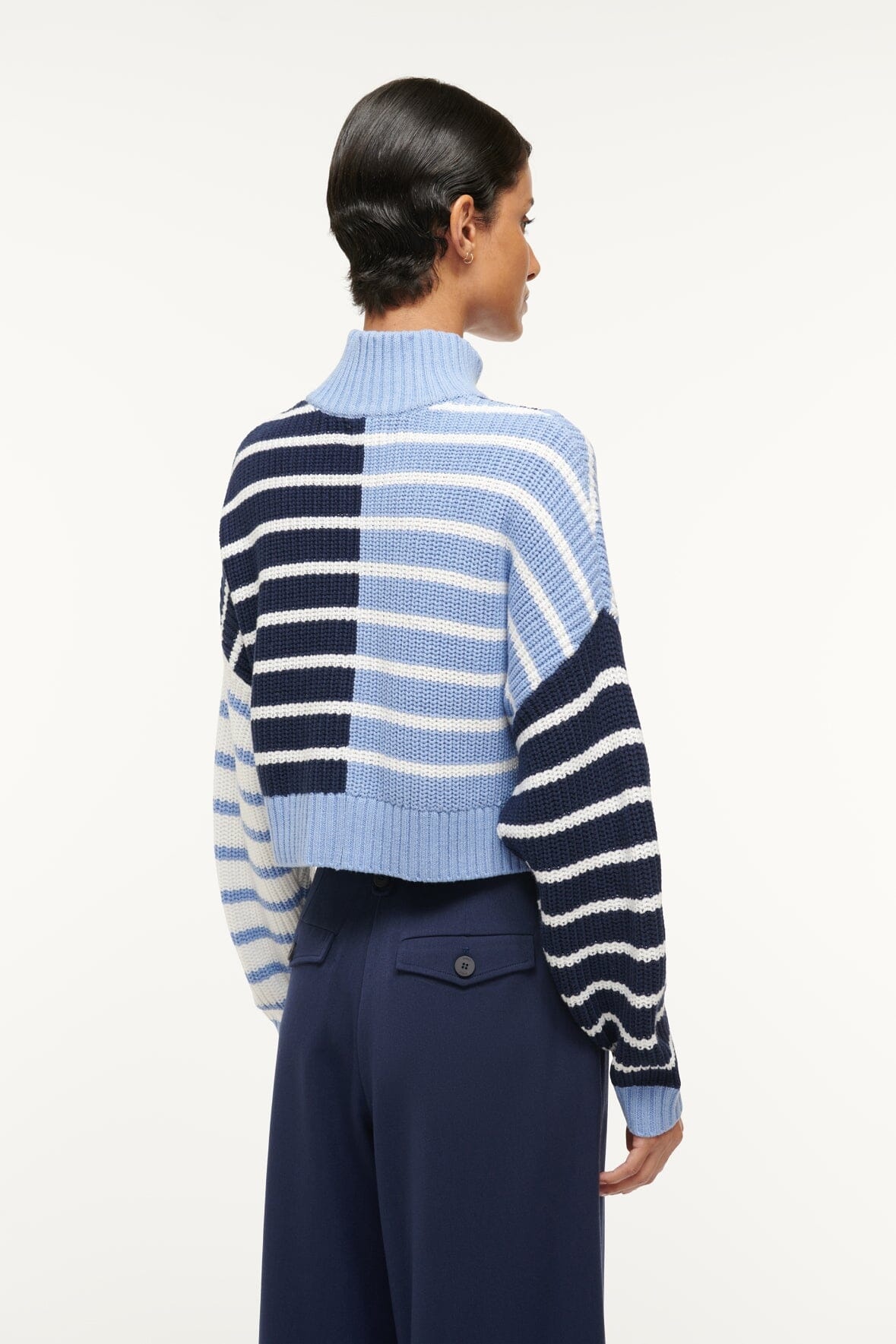 STAUD CROPPED HAMPTON SWEATER ADRIATIC STRIPE - 5