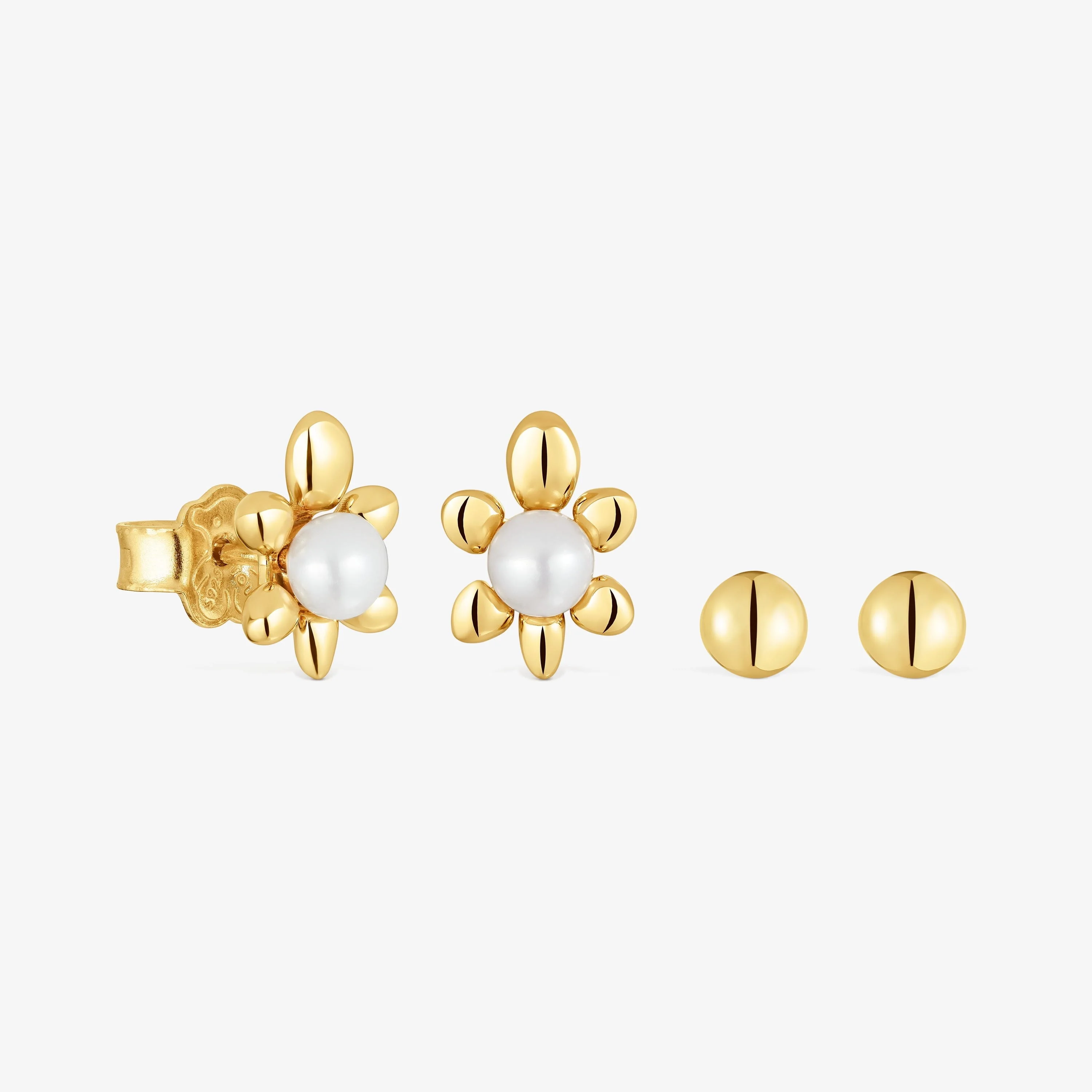 18kt gold plating over silver set of Earrings with tortoise motif and cultured pearls Virtual Garden - 1