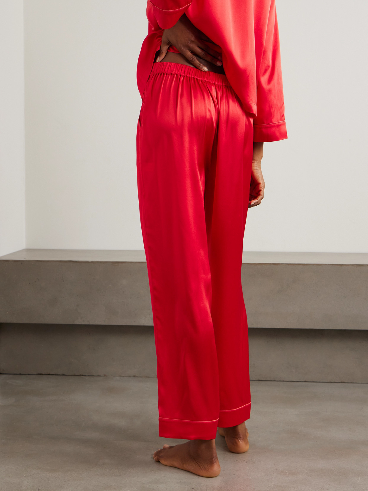 Mondain Piped Pleated Silk-satin Pajama Pants - 3