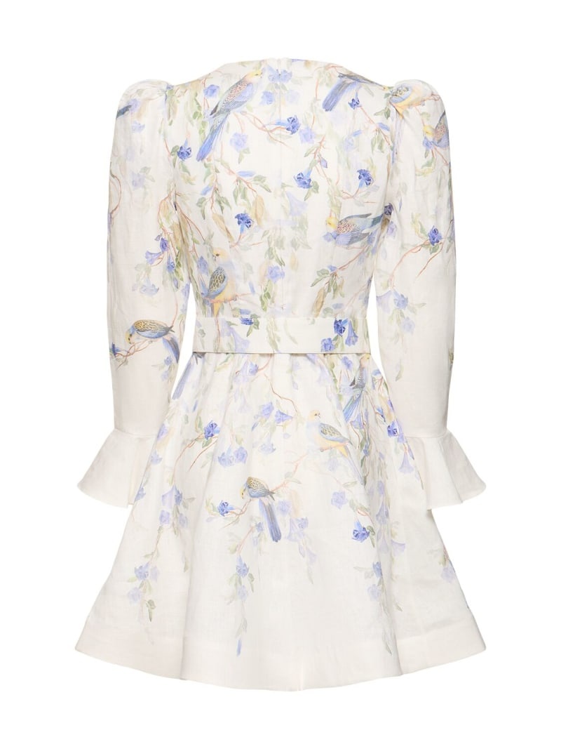 Natura flowers belted linen mini dress - 5