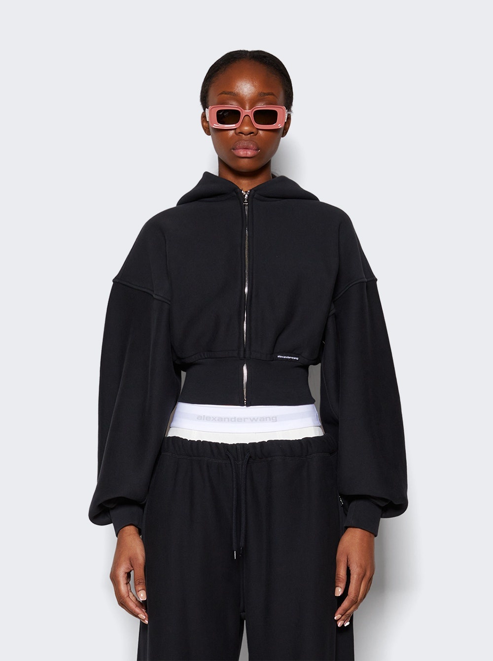 Cropped Zip Up Hoodie Faded Black - 3