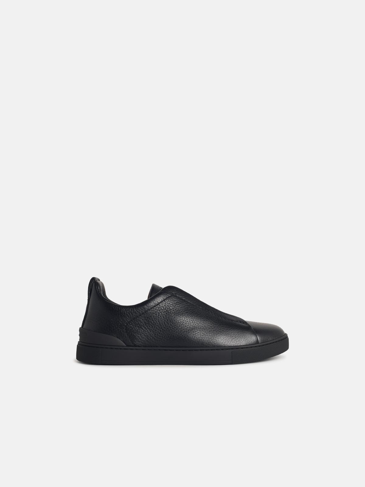 'TRIPLE STITCH' BLACK LEATHER SNEAKERS - 1