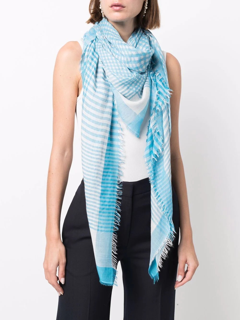 gingham-print fringed scarf - 2