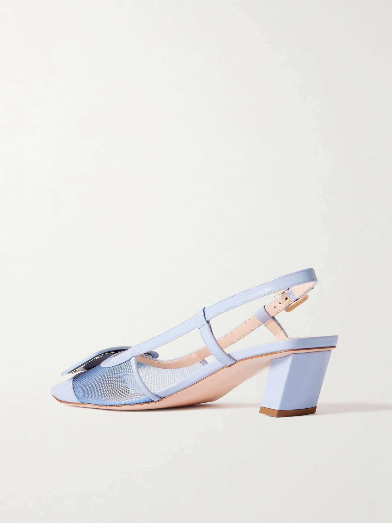 Belle Vivier buckled patent-leather and mesh slingback pumps Light blue - 3