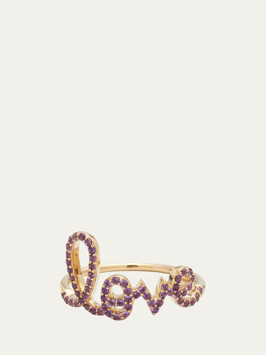 14K Gold Large Love Script Ring in Amethyst - 1