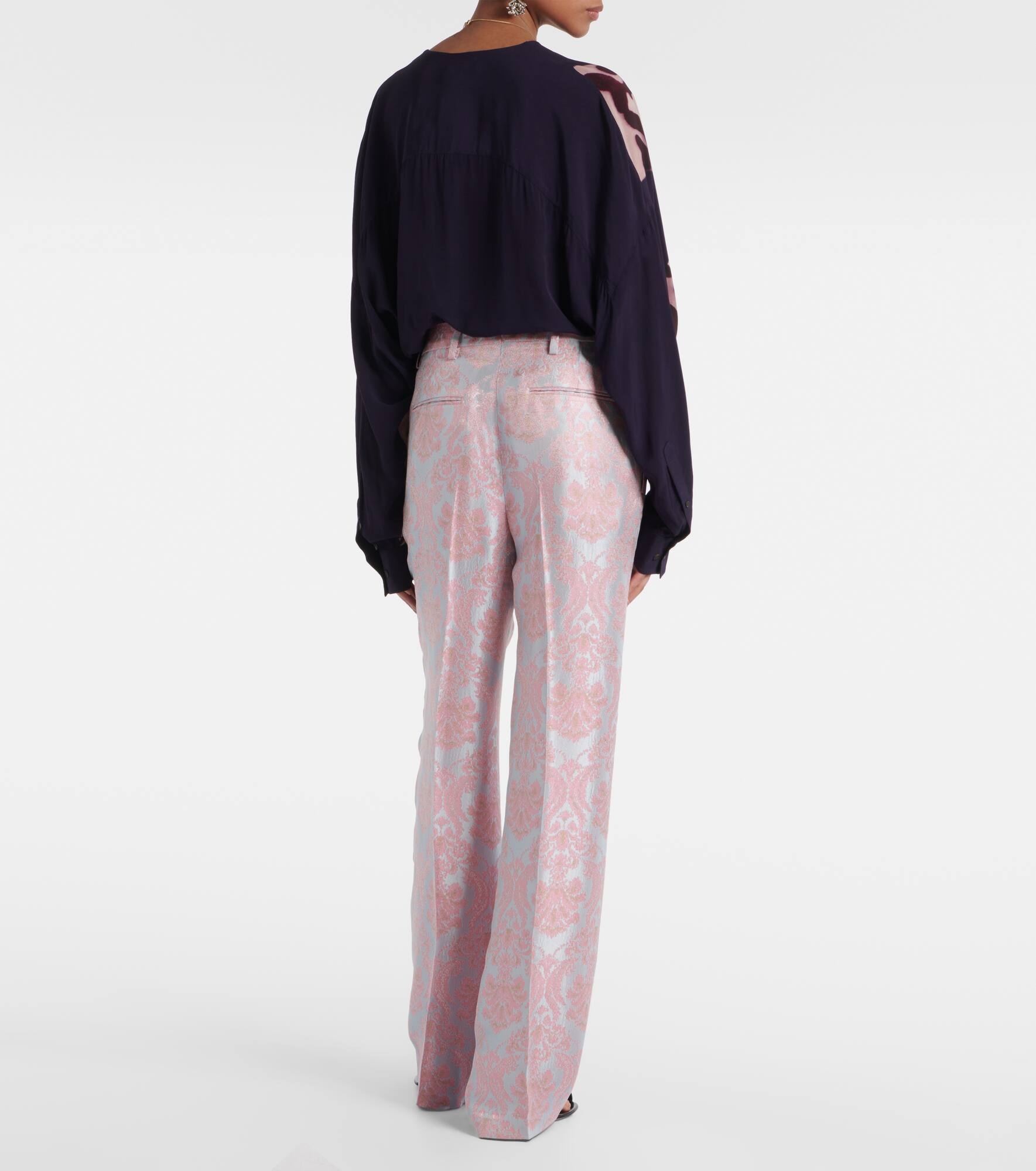 Floral jacquard straight pants - 3
