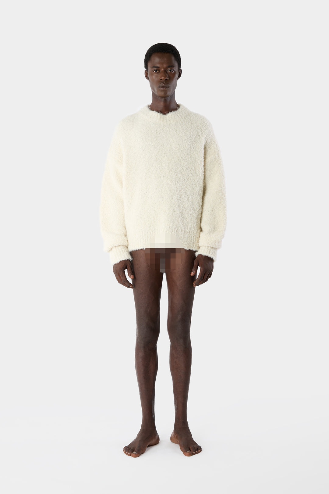 ASTRAKAN ROUND NECK SWEATER / cream - 5