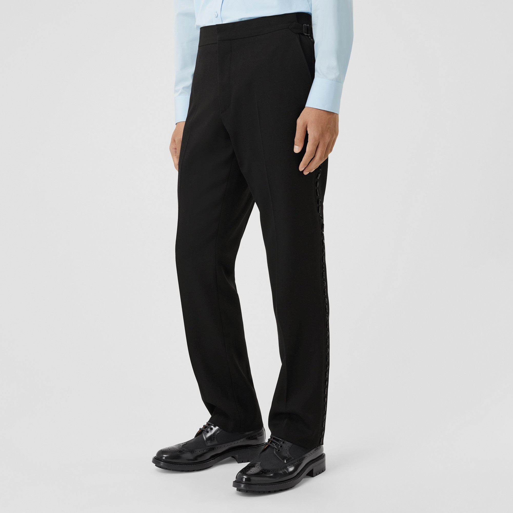 Classic Fit Crystal Stripe Wool Tuxedo Trousers - 5