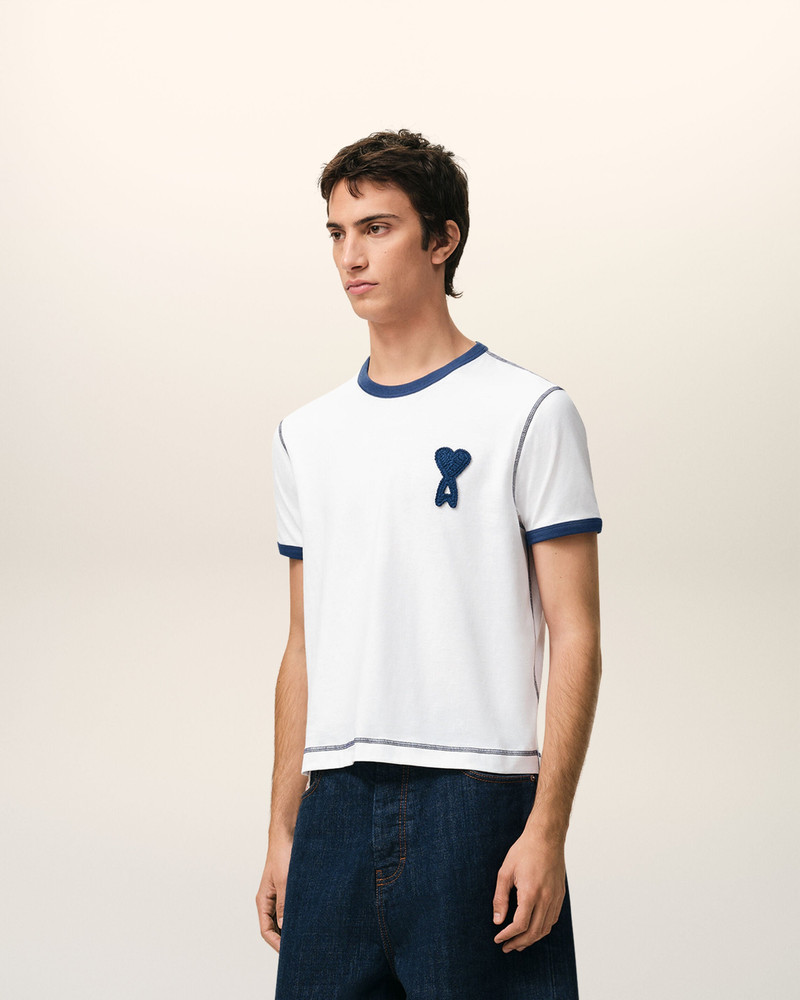 WHITE COTTON AMI DE COEUR KNITTED PATCH T-SHIRT 6