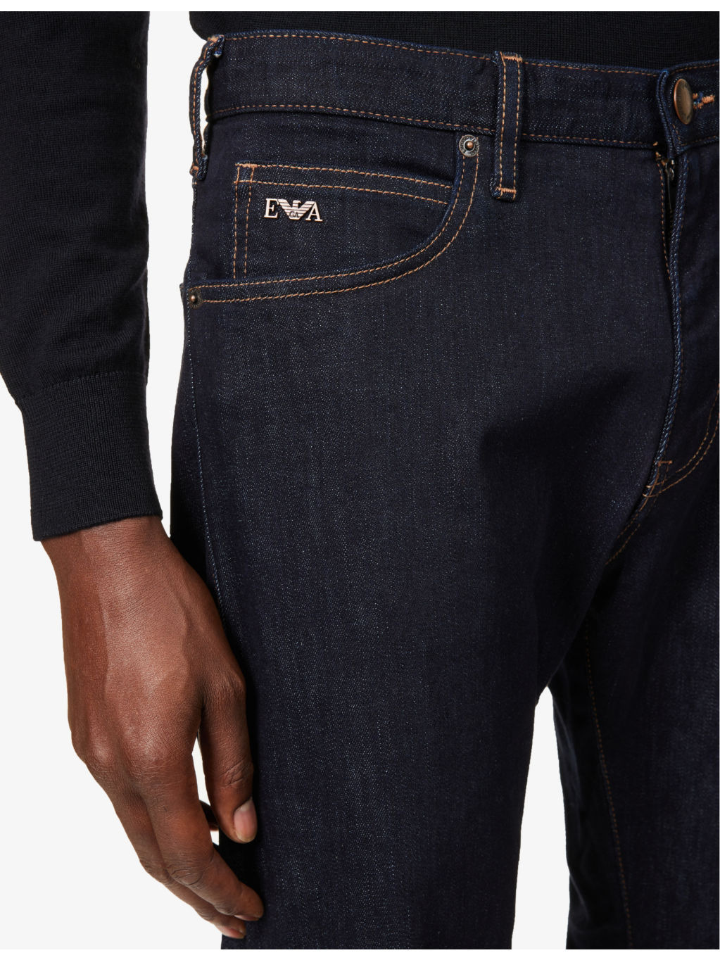 Belt-loop five-pocket regular-fit straight-leg stretch-denim jeans - 5