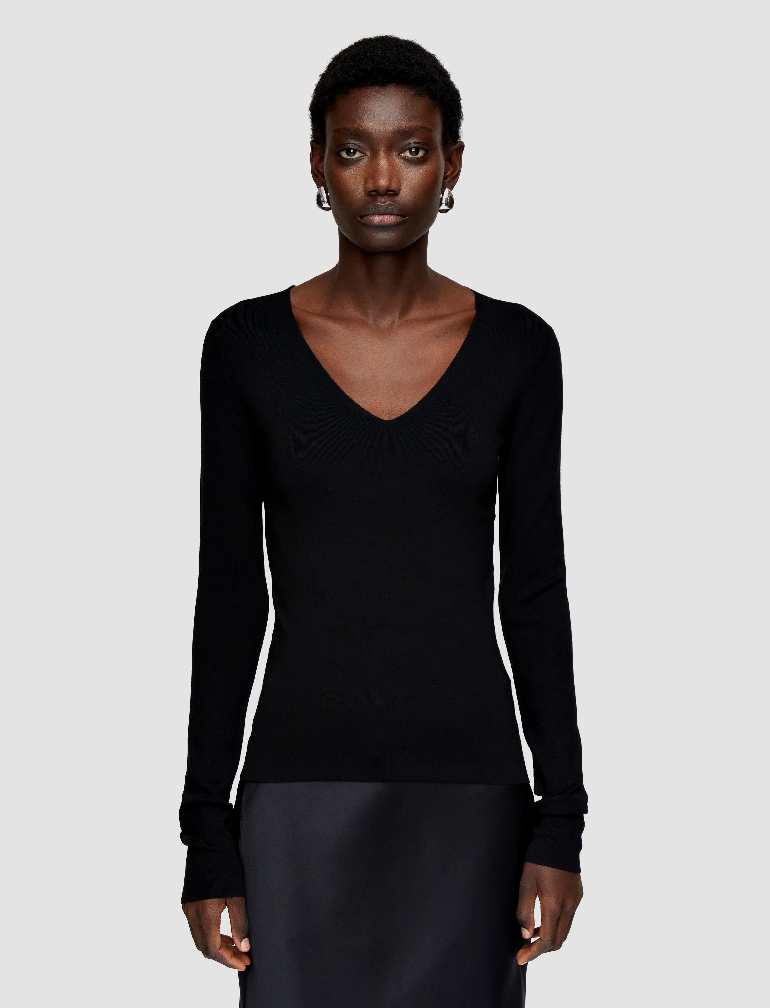Silk Stretch V Neck Top - 3