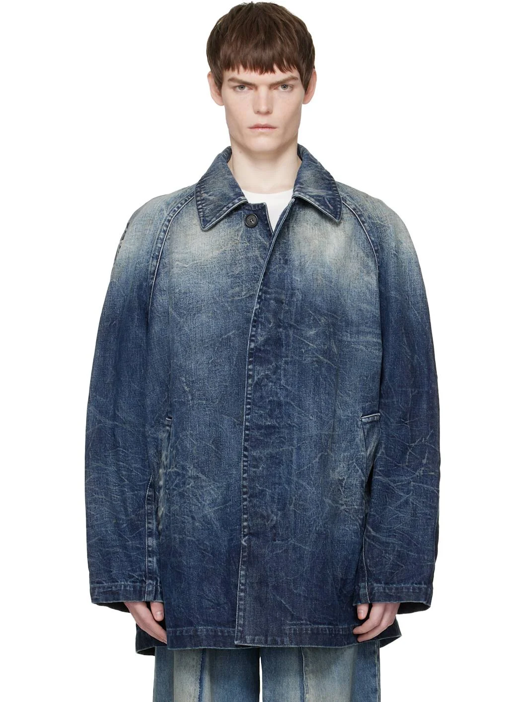 Blue Faded Denim Coat - 1