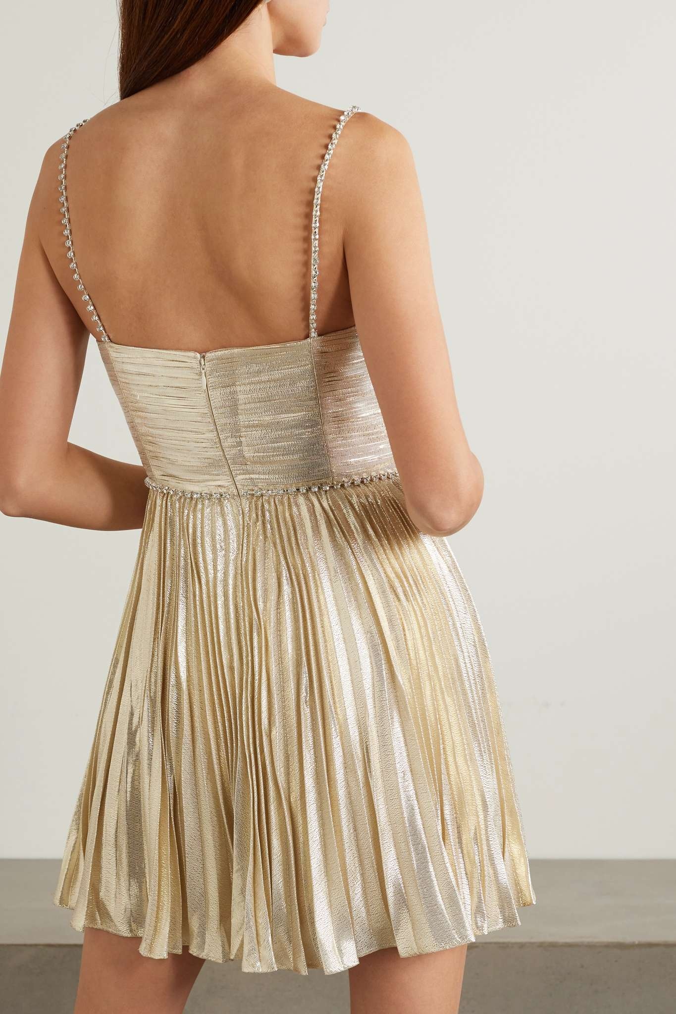 self-portrait Crystal-embellished pliss-lam mini dress - AW23-933S-GD |  REVERSIBLE