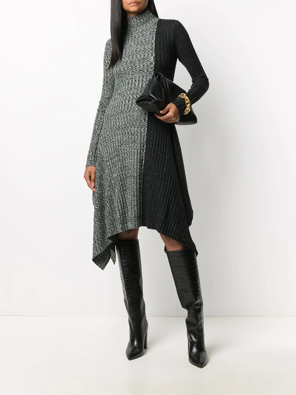 asymmetric monochrome block knit dress - 2