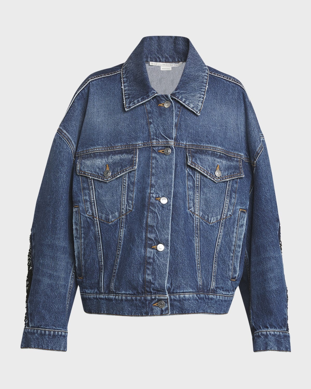 Lace-Detail Oversized Blu Vintage Denim Jacket - 1