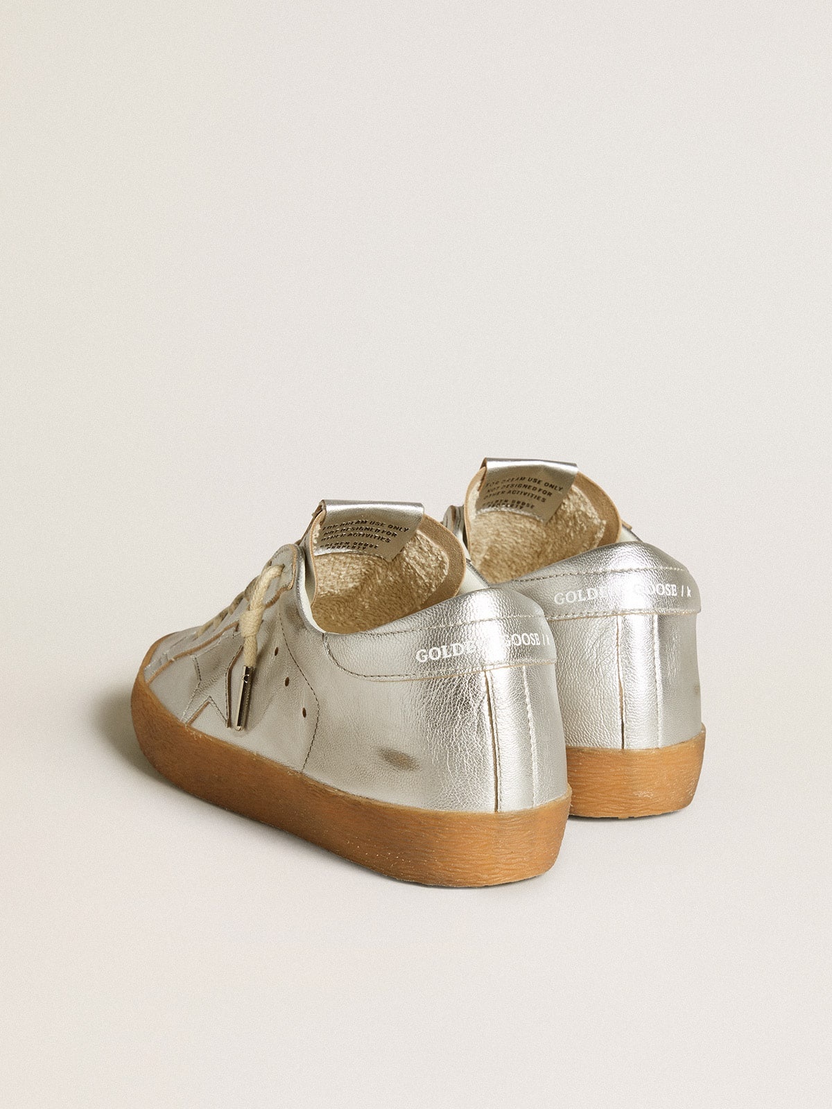 Super-Star in silver metallic leather with leather star and heel tab - 4