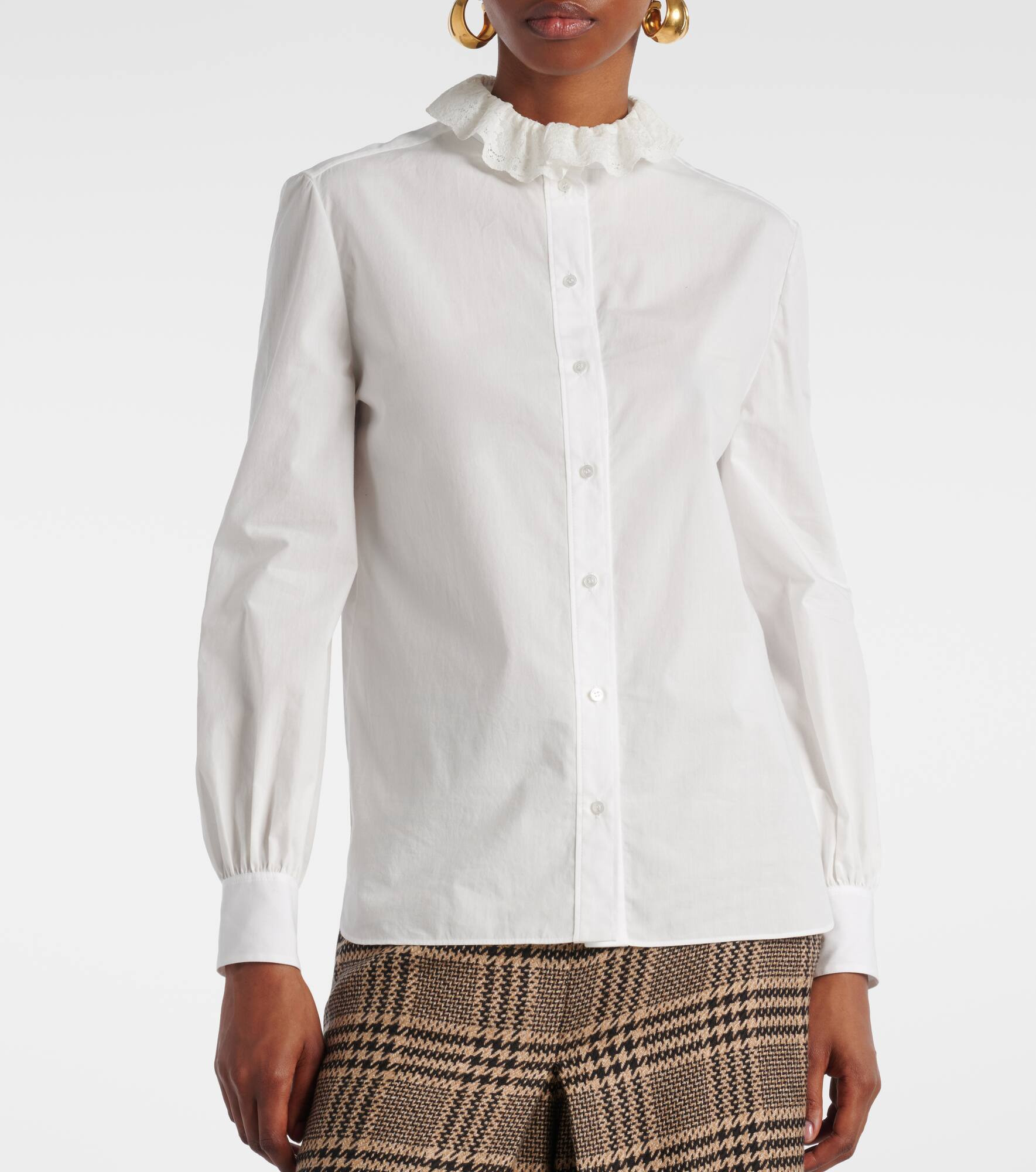 Lace-trimmed cotton poplin blouse - 6