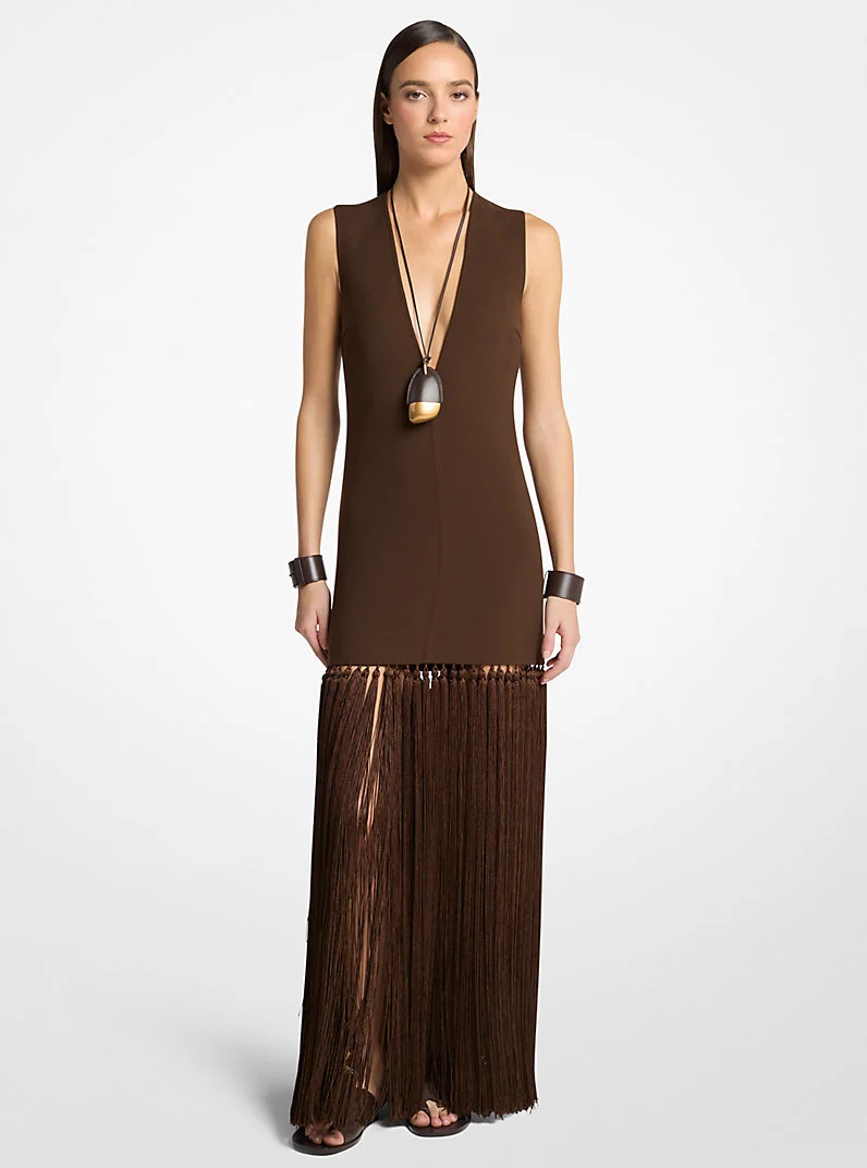 Double Faced Wool Crepe Tassel Dress - 1