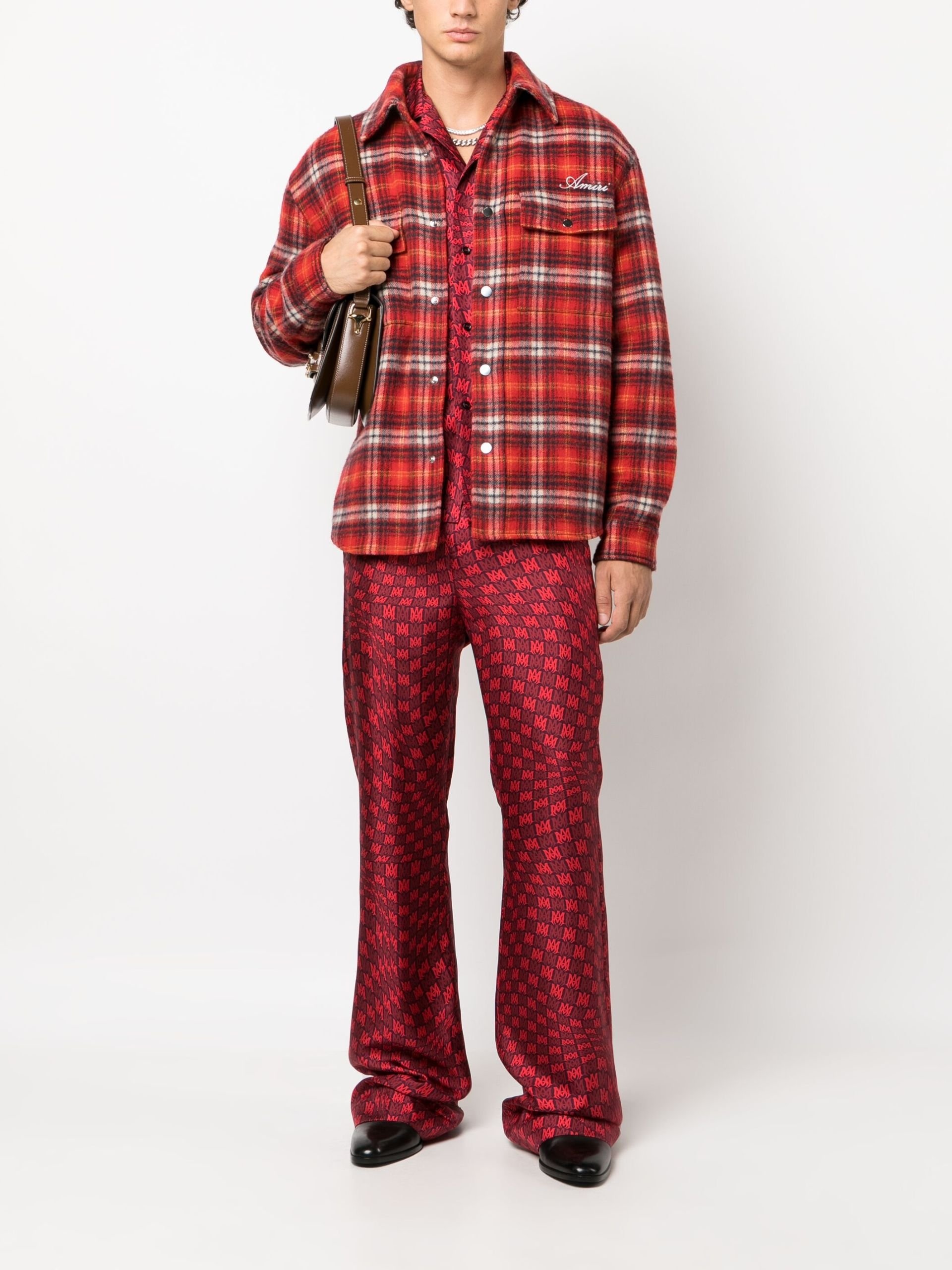 X Browns Red Plaid-check Wool Shirt - 2