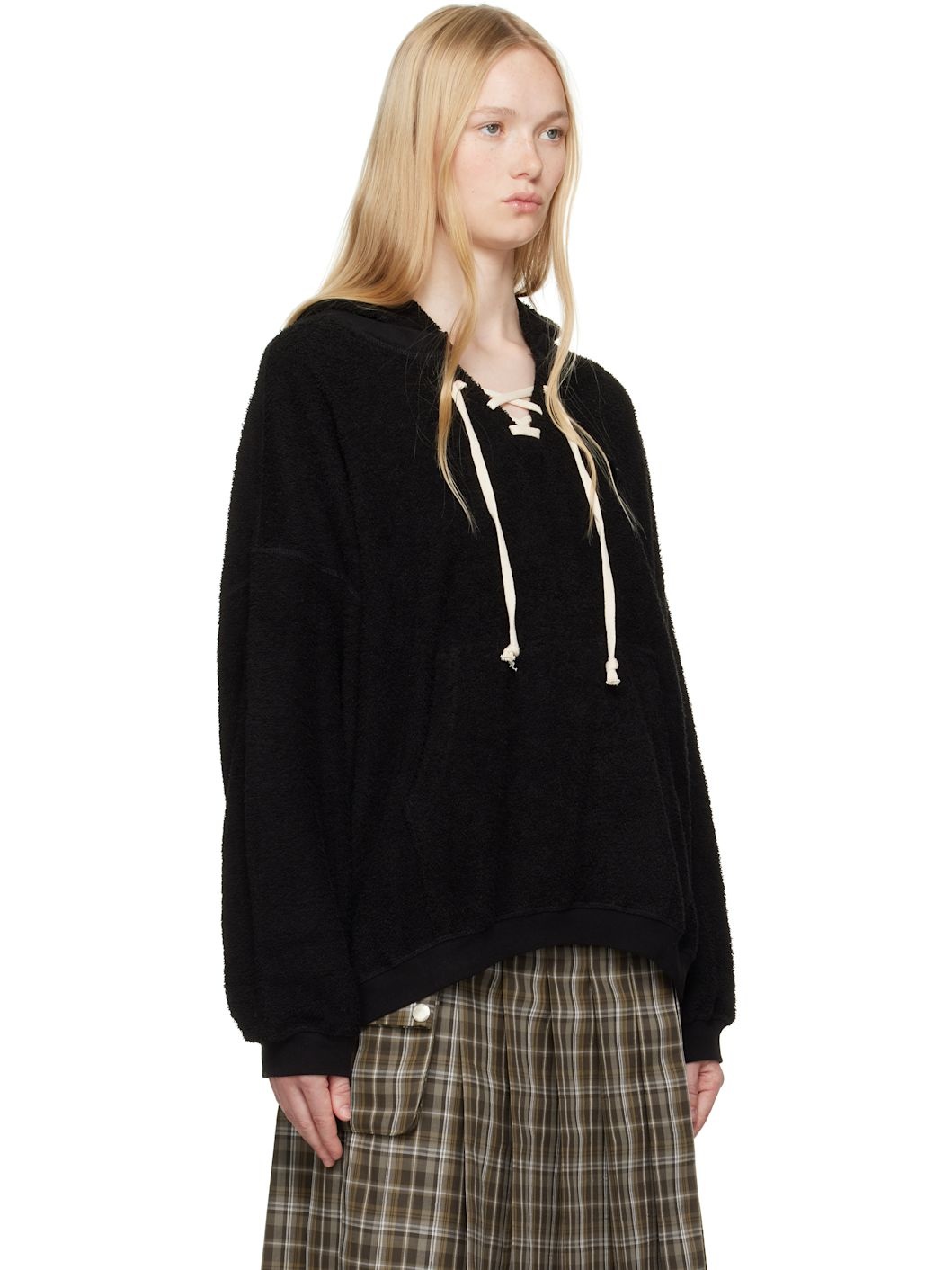 Black Terry Lace-Up Hoodie - 2