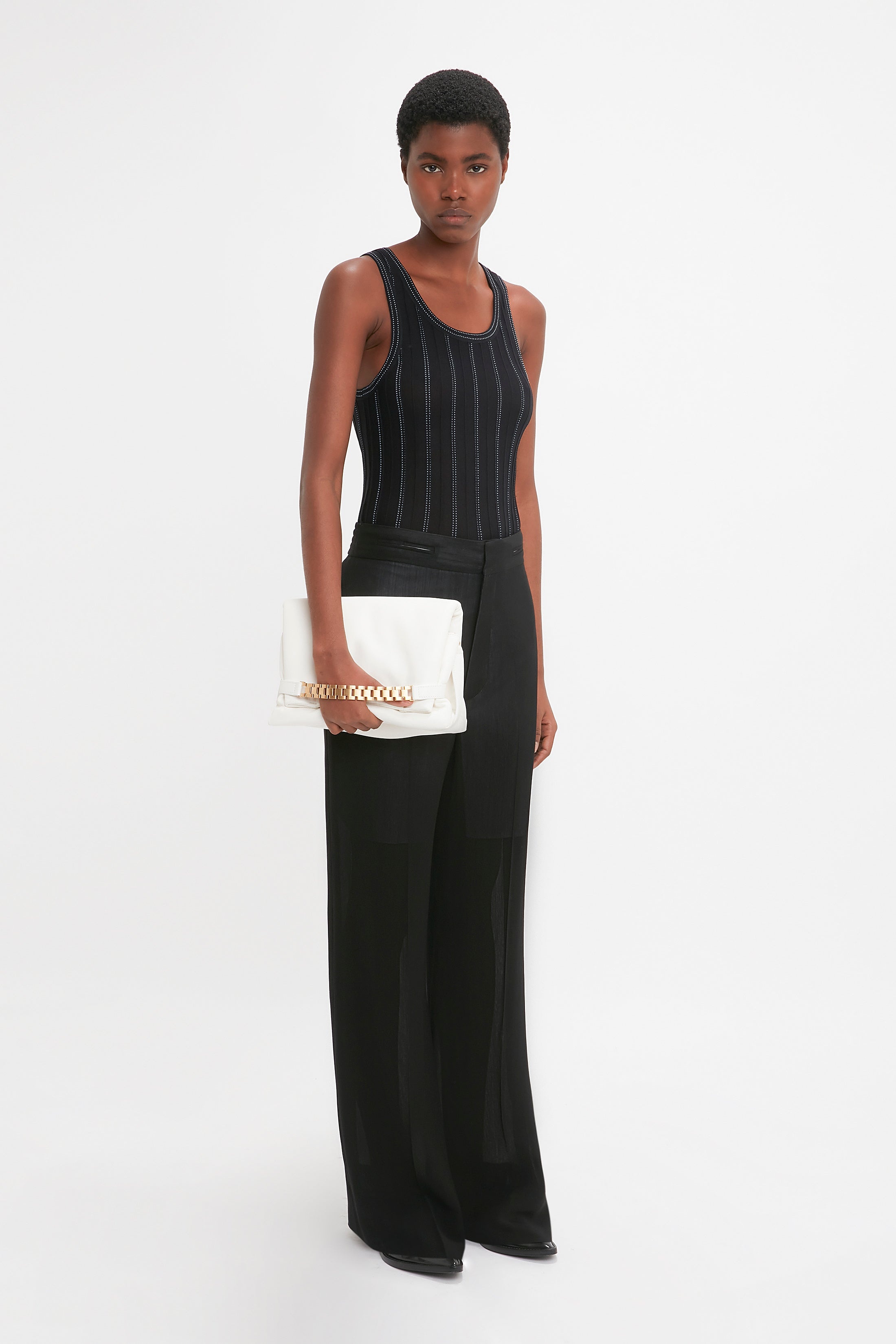 Fine Knit Vertical Stripe Tank In Black-Blue - 6