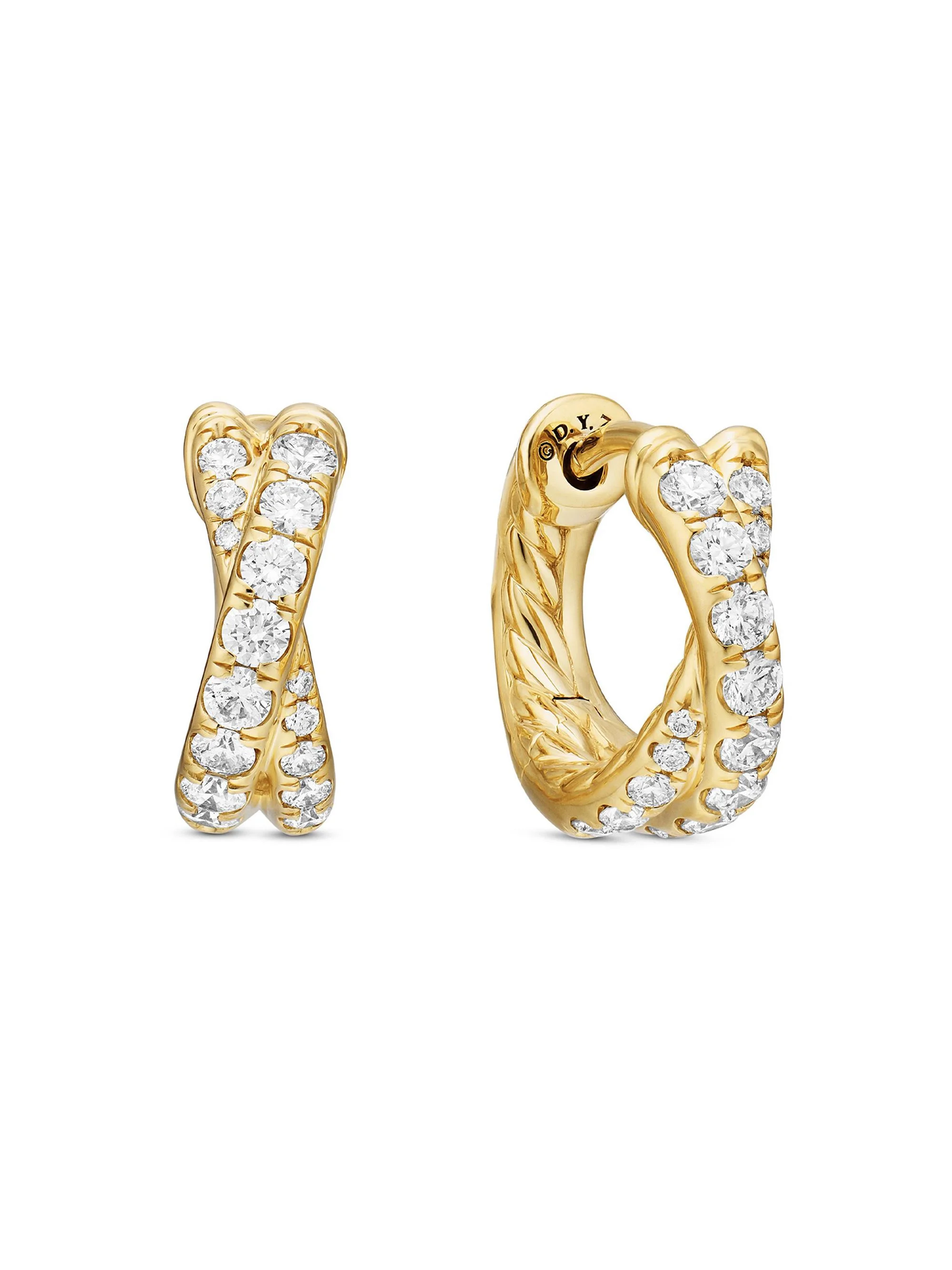 Women's Pavé Crossover Hoop Earrings in 18K Gold with Diamonds, 12MM - Yellow Gold - 1