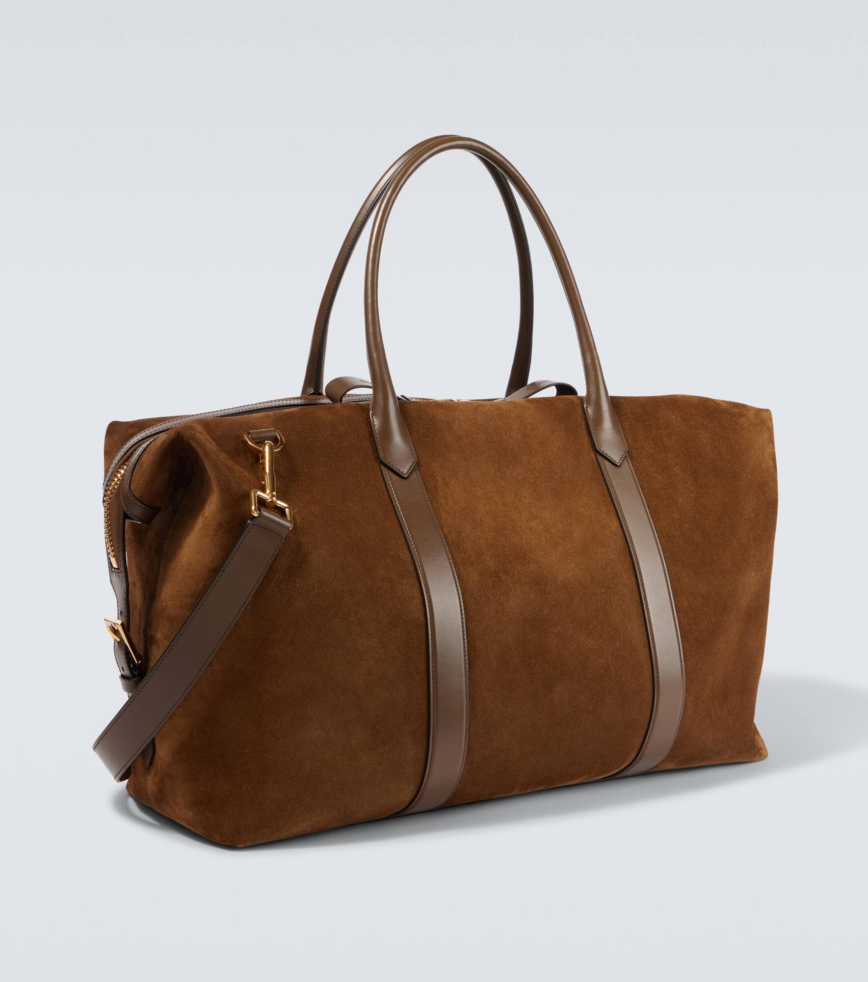 Leather-trimmed suede duffel bag - 5