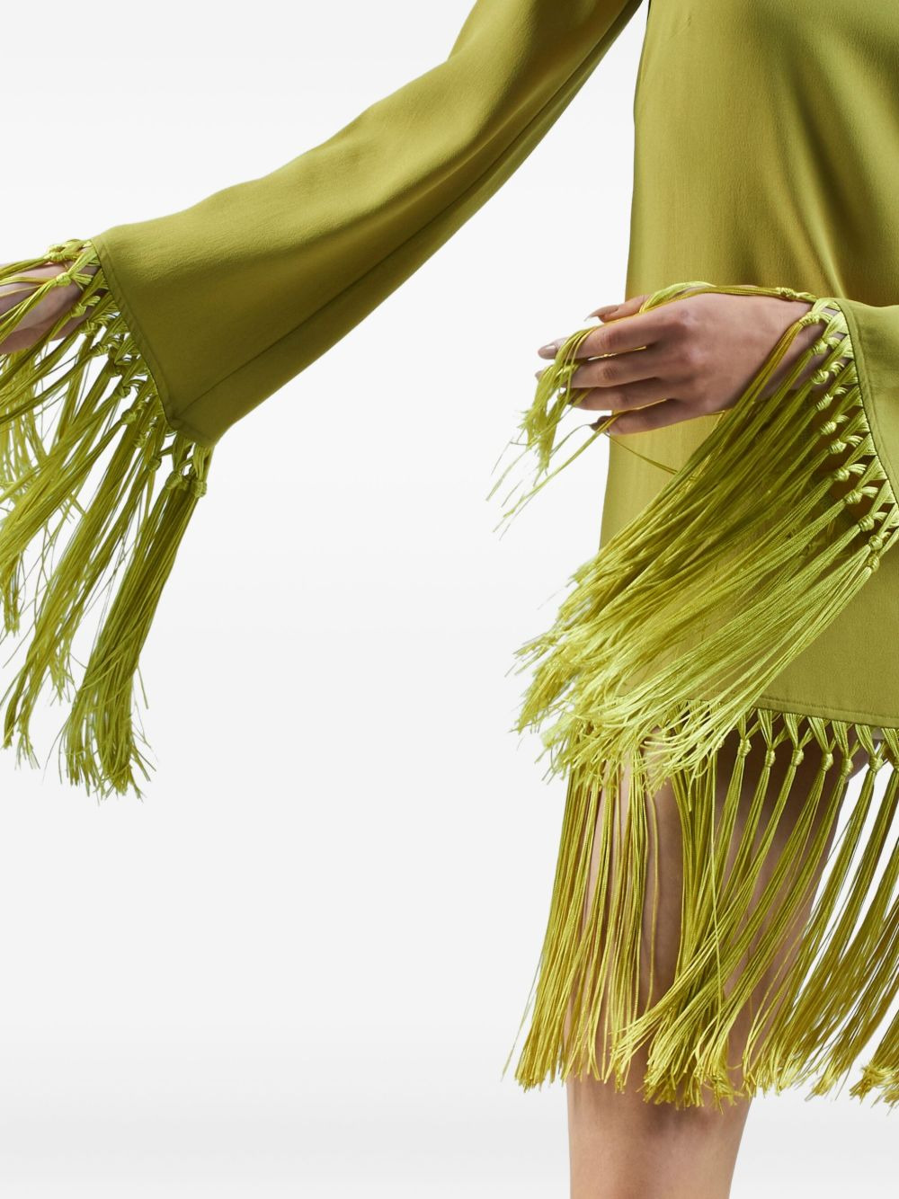 fringe-trimmed long-sleeve dress - 5
