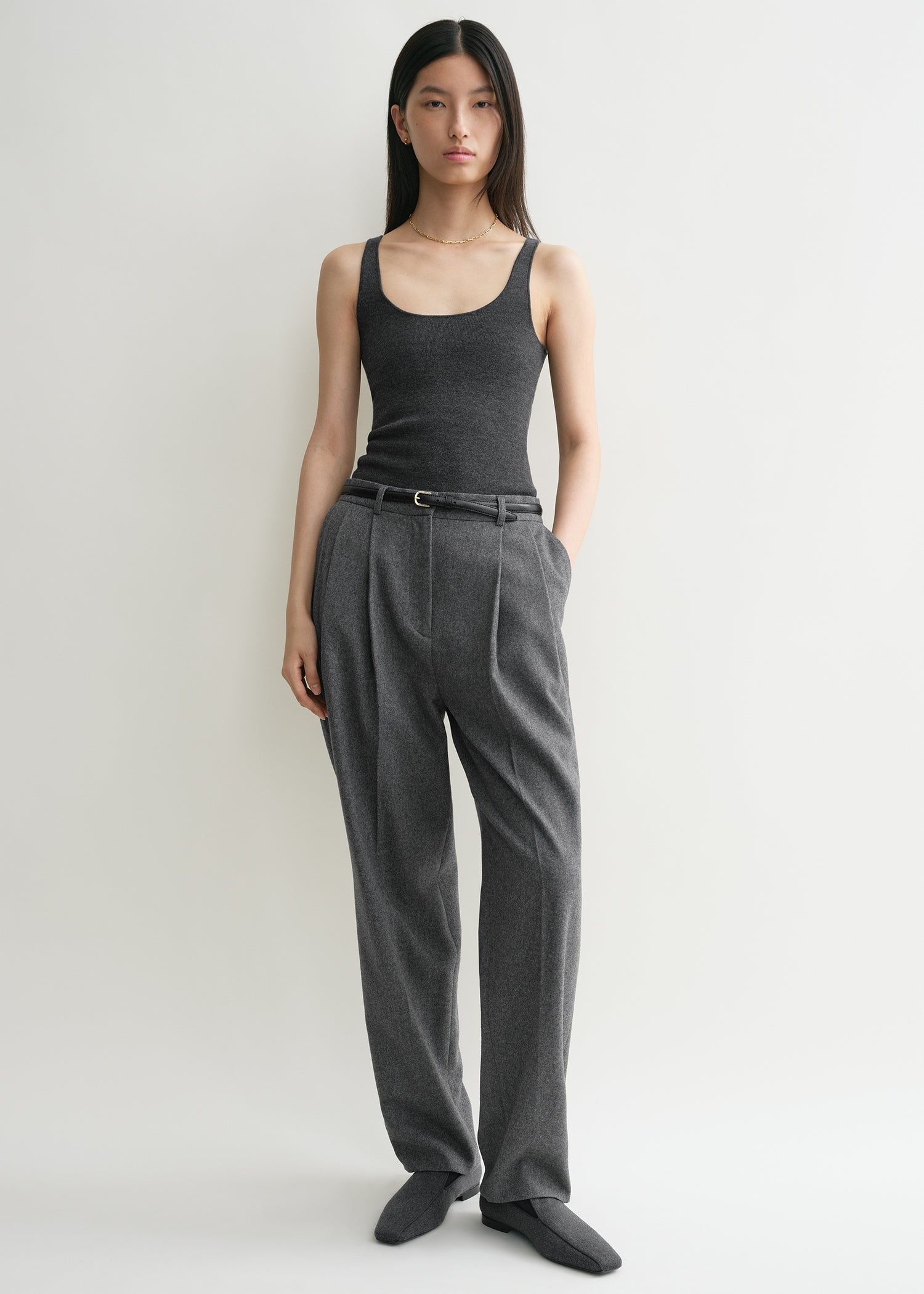Double-pleated tailored trousers grey melange - 2