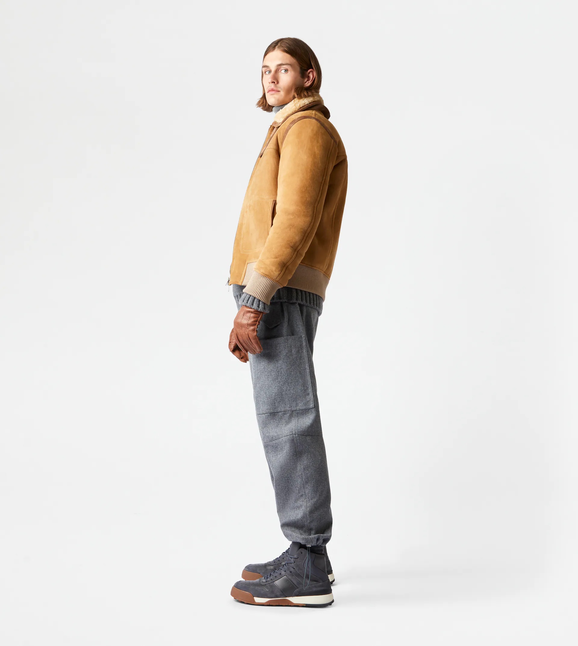 BOMBER JACKET IN SHEARLING - BEIGE - 4