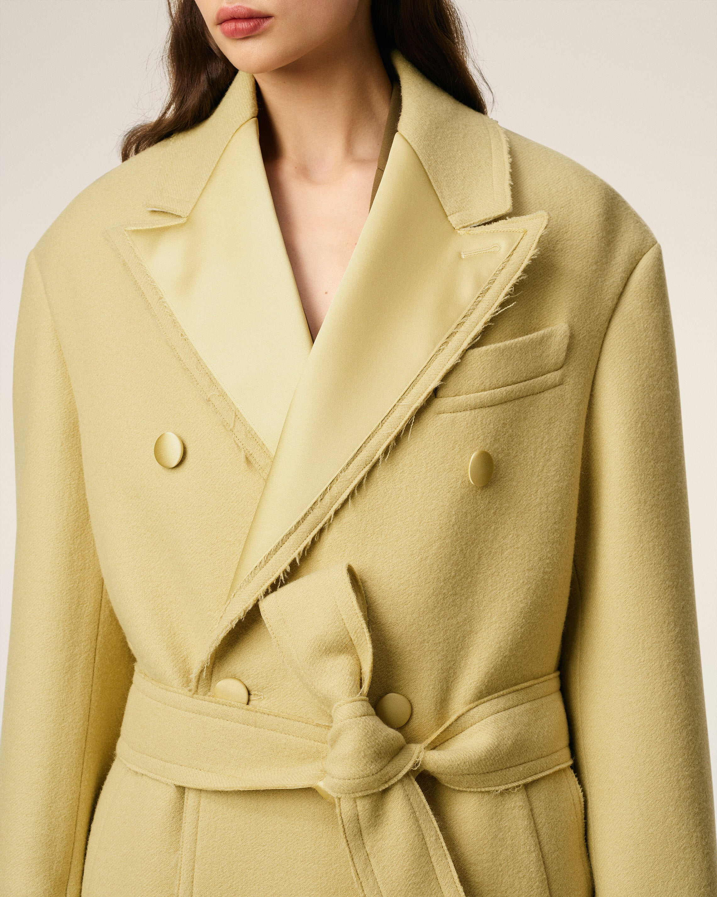 GREEN WOOL DOUBLE BREASTED LONG COAT - 12