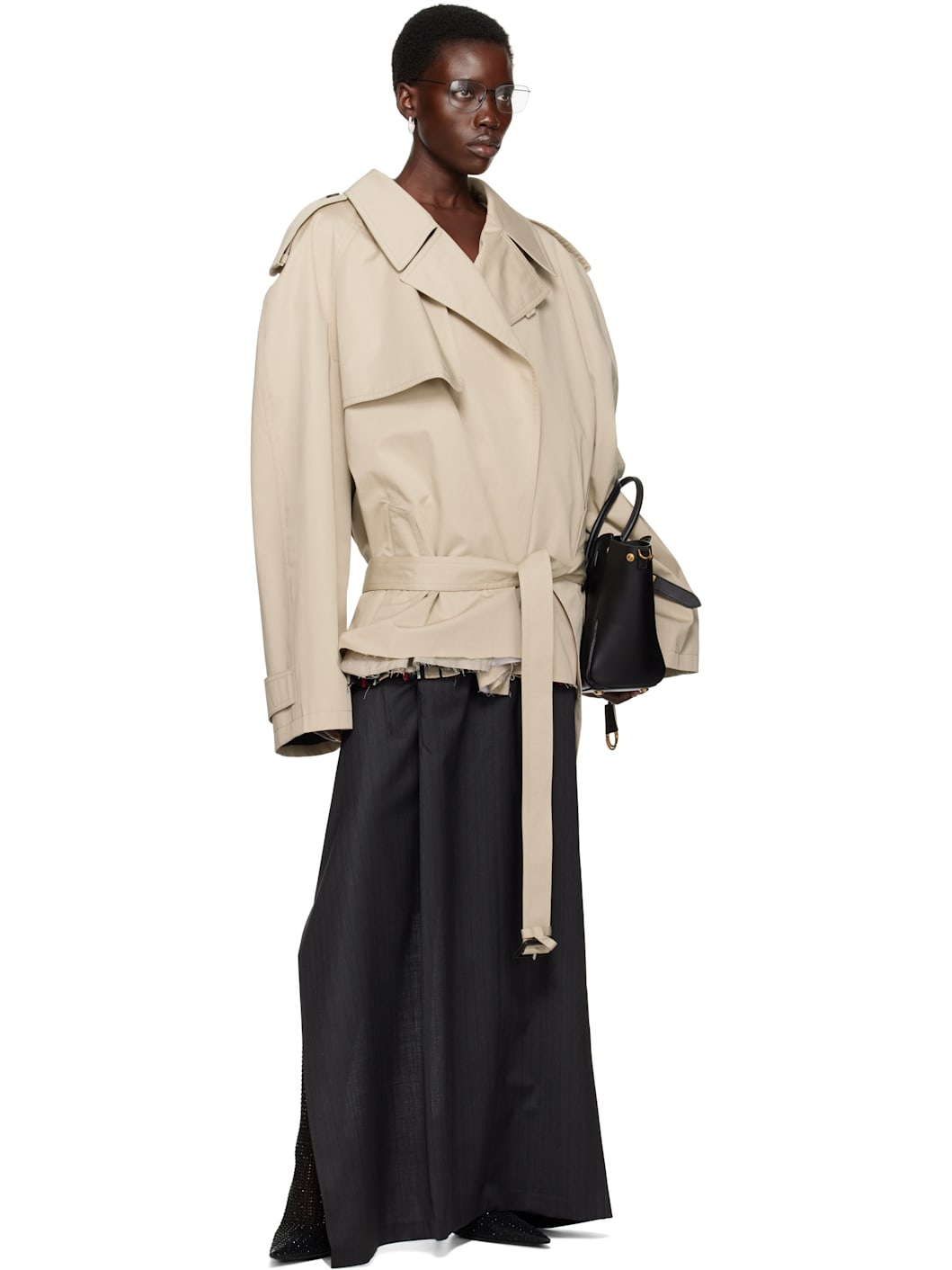 【関税&送料込】Balenciaga Beige Cropped Trench Coat In Cott BALENCIAGA | Oversized Cropped Cotton Trench Coat | Women