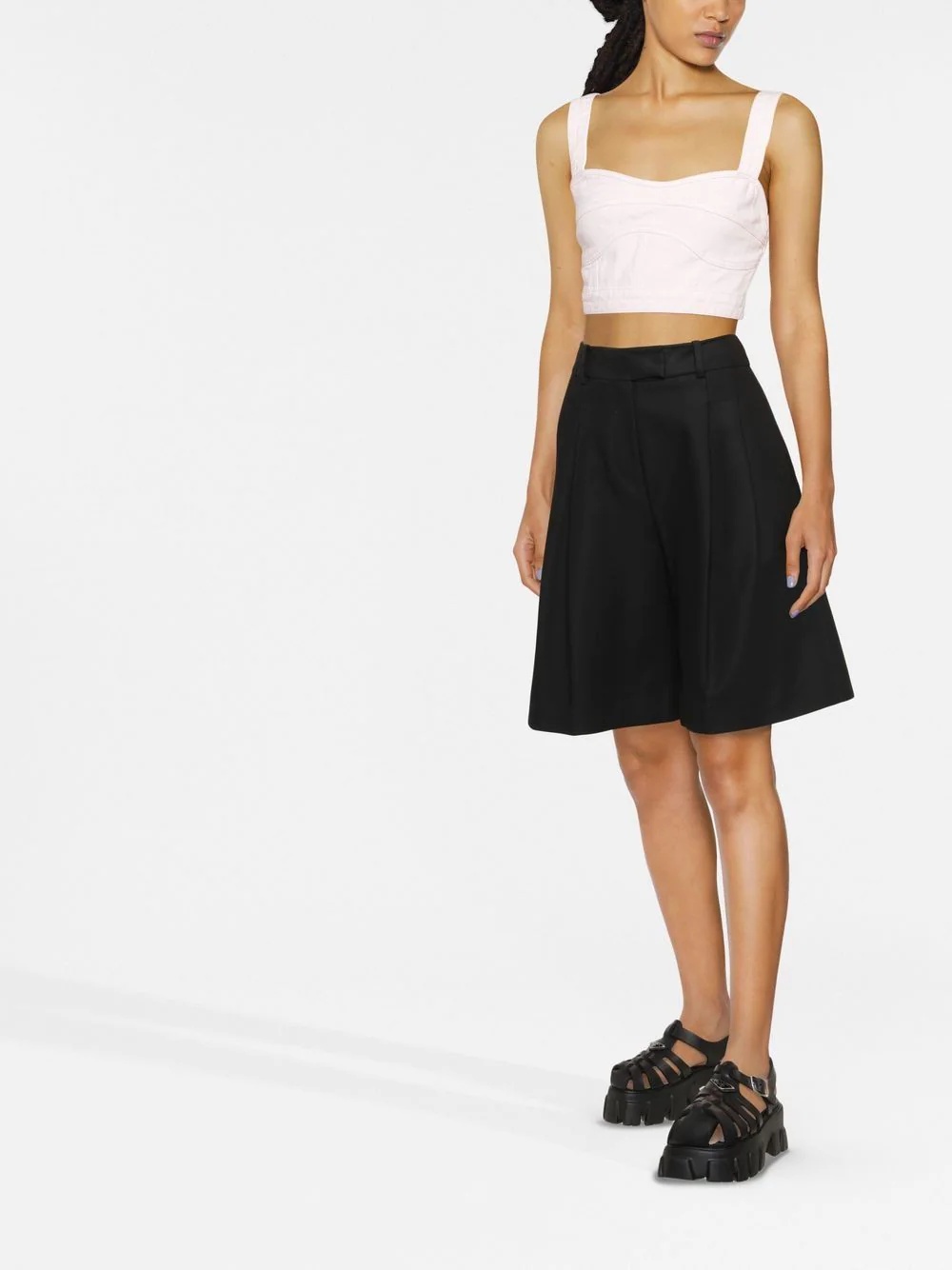 denim cropped top - 2