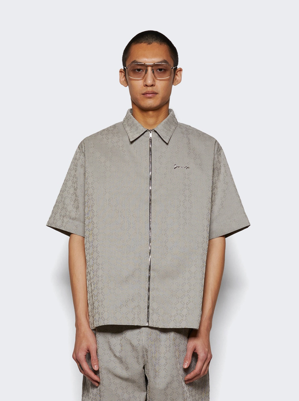 Zip Short Sleeve Shirt Black And White - 2