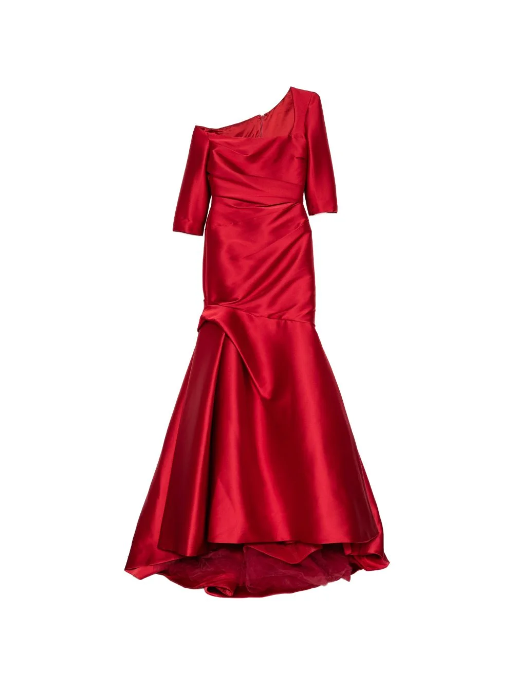 asymmetric-neckline ruched gown - 1