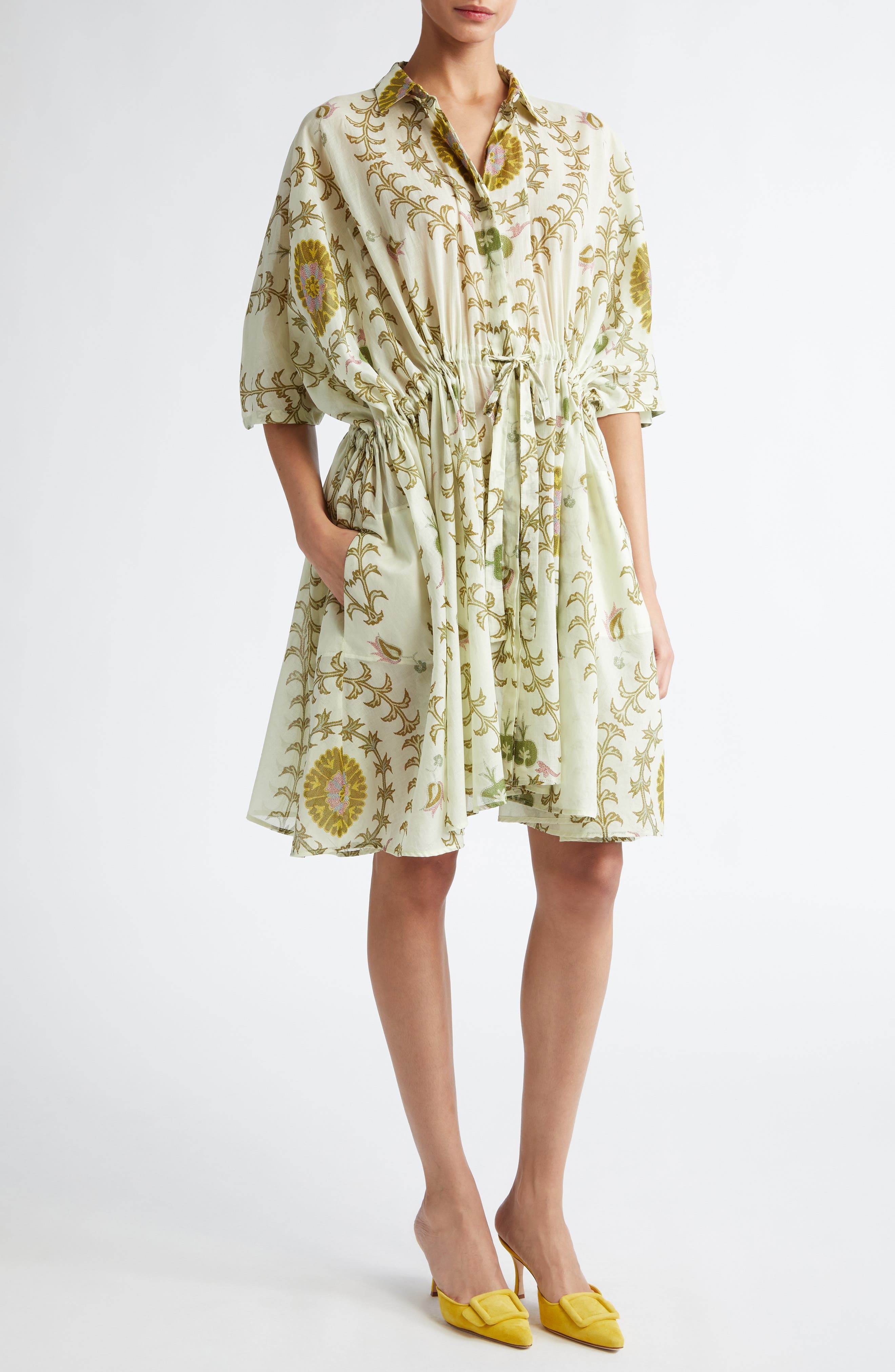 Giambattista Valli Botanical Print Cotton Voile Shirtdress in Green/Multi at Nordstrom - 1