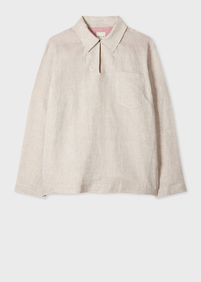 Oatmeal Linen Oversized Pop-Over Shirt 1