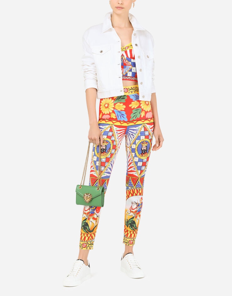 Carretto-print charmeuse leggings - 6