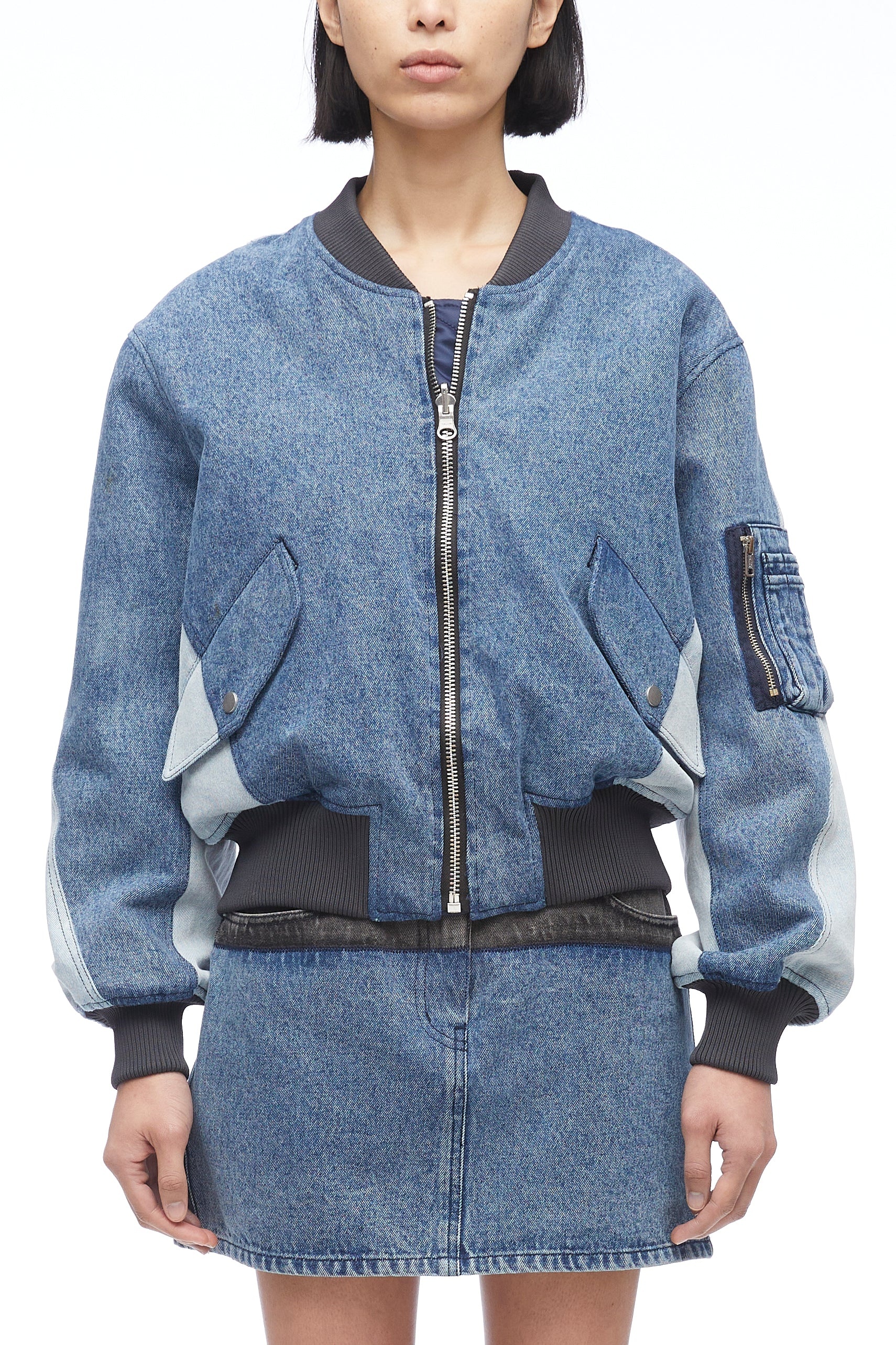 Multi-Toned Denim Reversible Bomber Jacket - 3